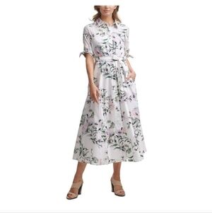 Calvin Klein Leaf Print Blouse - Black and Green on Cream